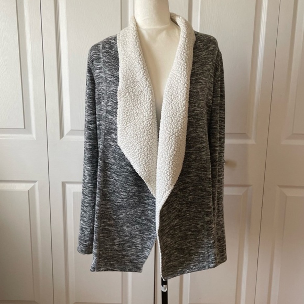 Derek Heart Womens Wrap Gray Jacket Coatigan Fleece Lining Size L